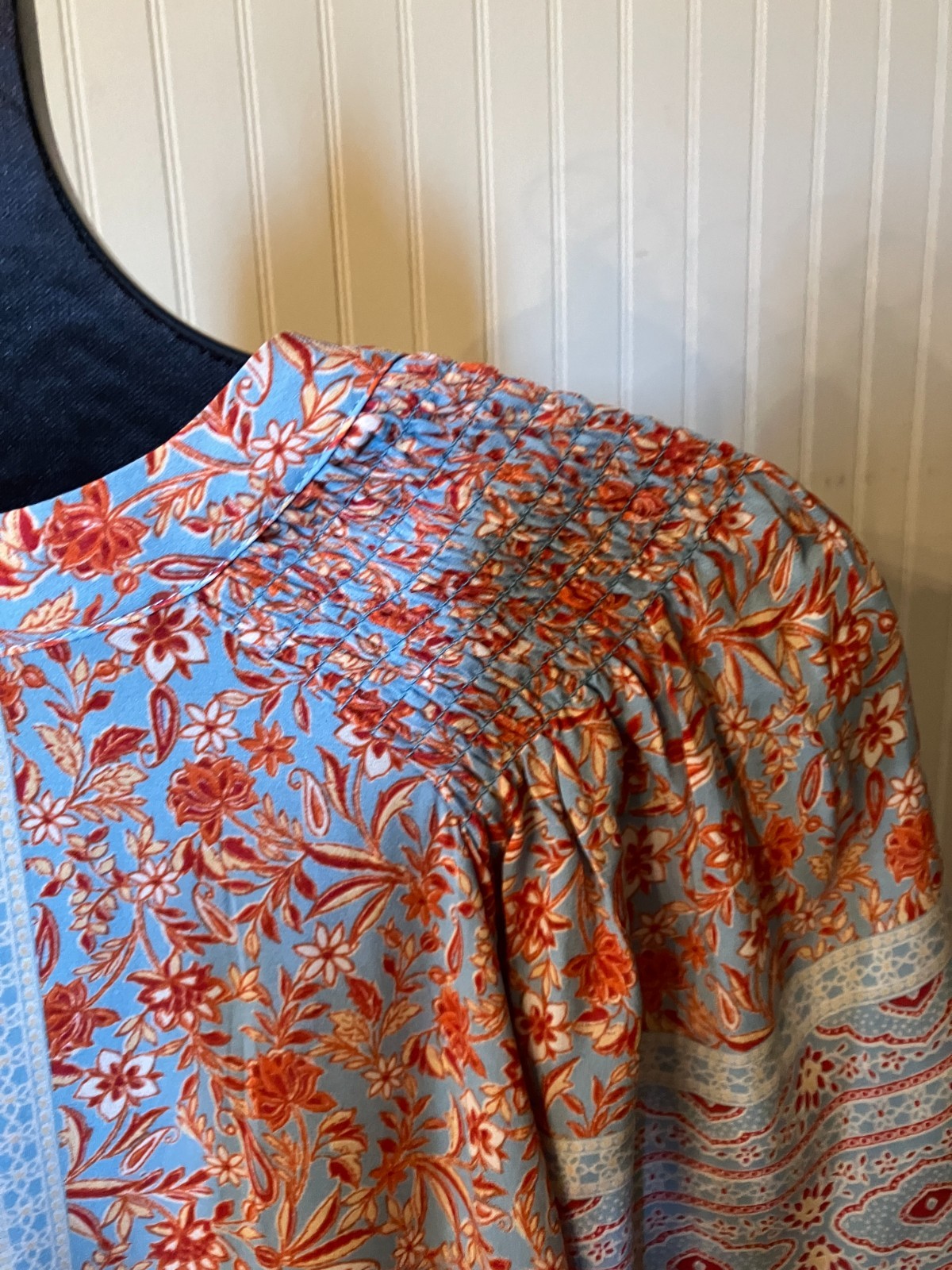 ROSE + OLIVE~ 2X~Blue/Rust Romantic Cottagecore Floral~Chiffon Tunic BOHO Blouse