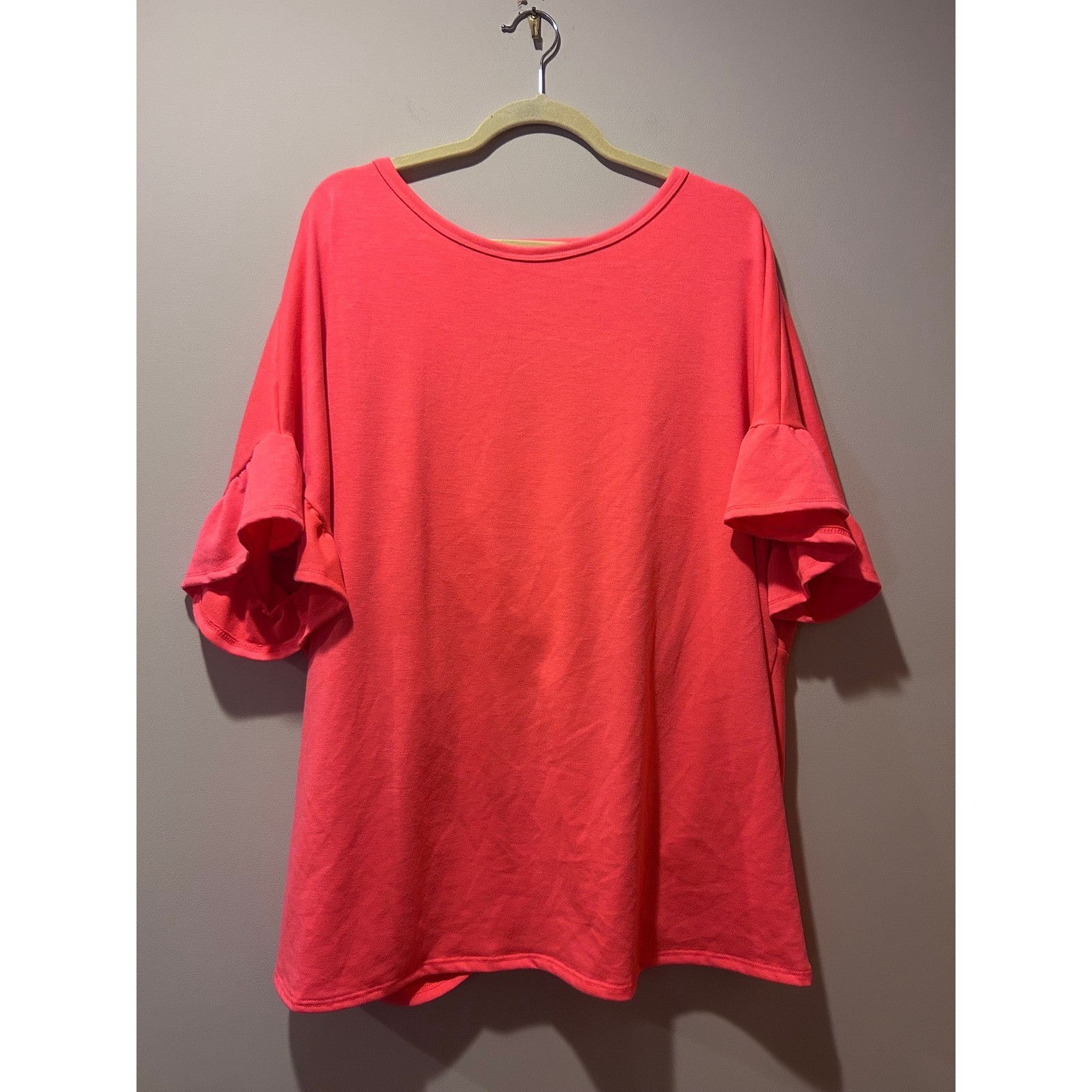 Women’s Plus Size 3x Knot Twist Flutter Short Sleeve Bright Coral Flirty Top