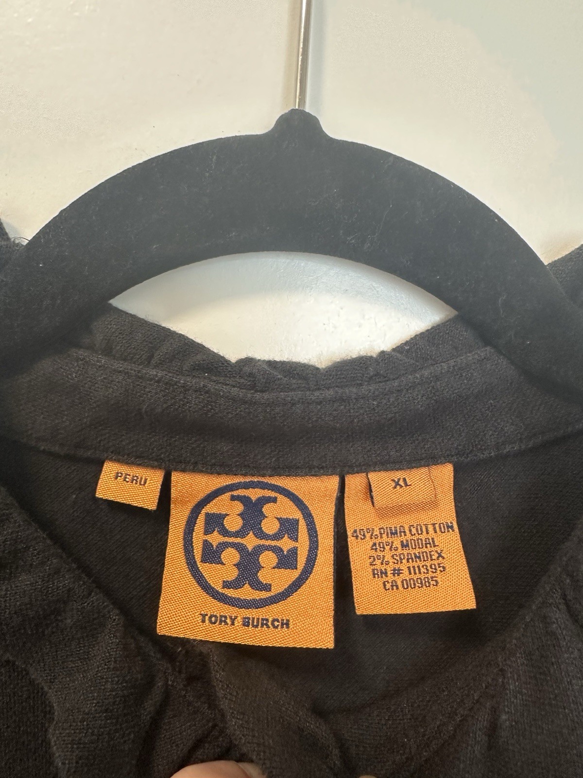 Tory Burch Lidia Ruffle Collar Gold Button Polo Preppy Black SZ XL Capsule