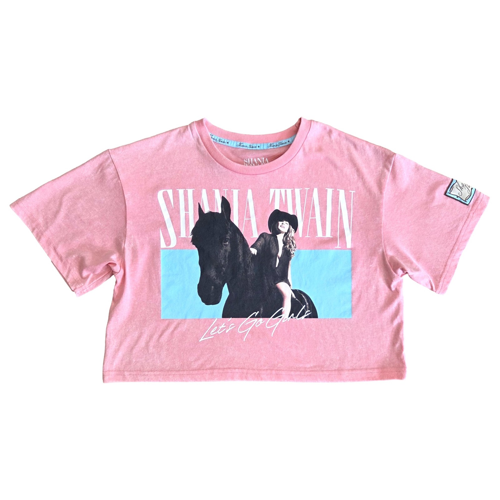 Womens Pink Cropped Top Shania “Lets Go Girls” Twain Tee Shirt T-Shirt