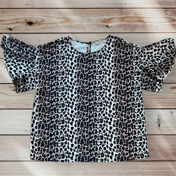 Luvamia Leopard Print Ruffle Blouse Top Women’s XL Extra Large