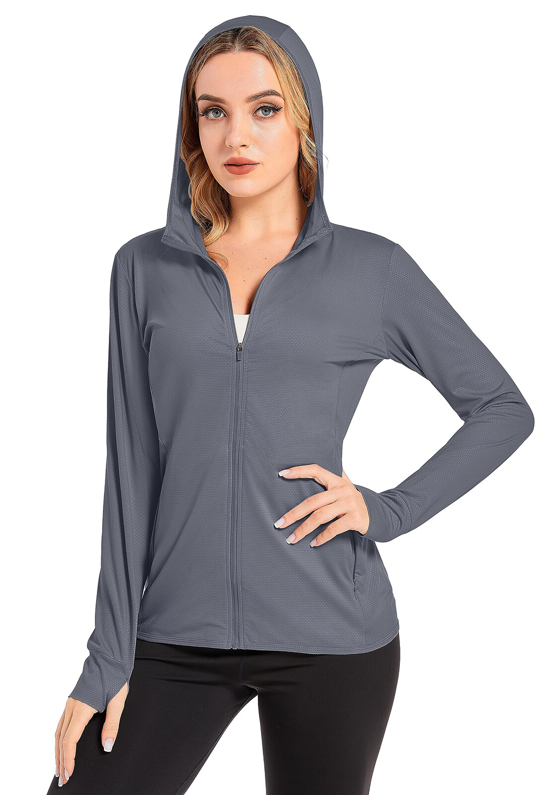 UPF50+ Womens Full-Zip Hoodies UV Shirts Rash Guard Long Sleeve Athletic Jackets