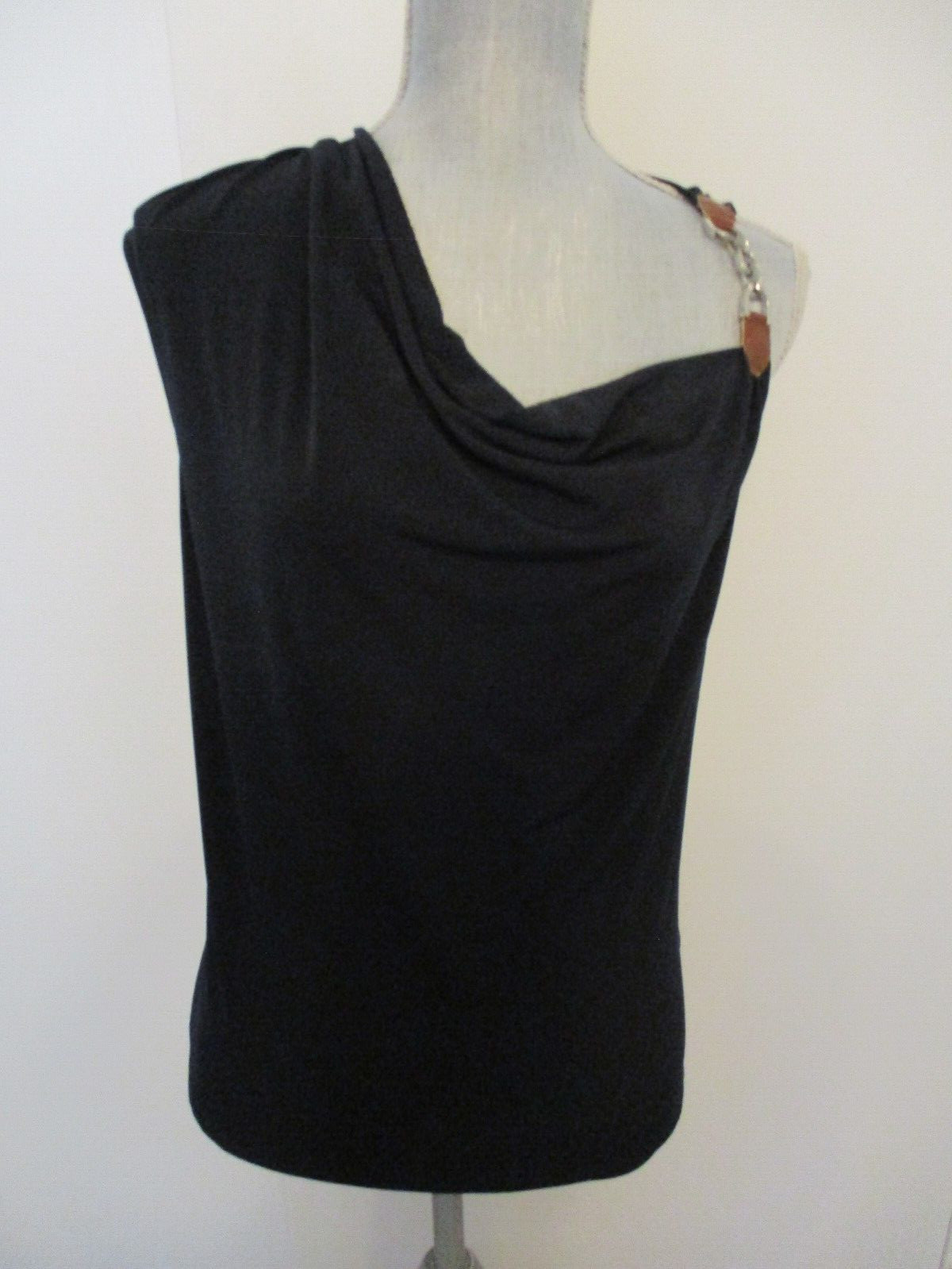 Michael Kors Small Black Sleeveless Blouse with Chain on shoulder