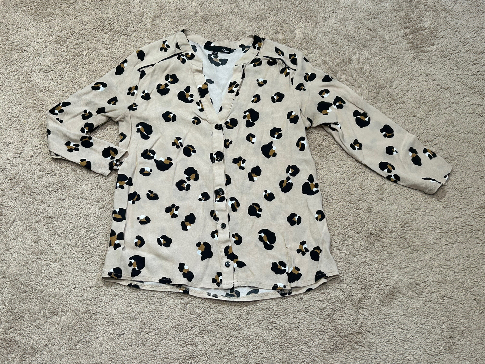 Etam Womens Shirt Size Small Multicolor Animal Print Button Down Lightweight