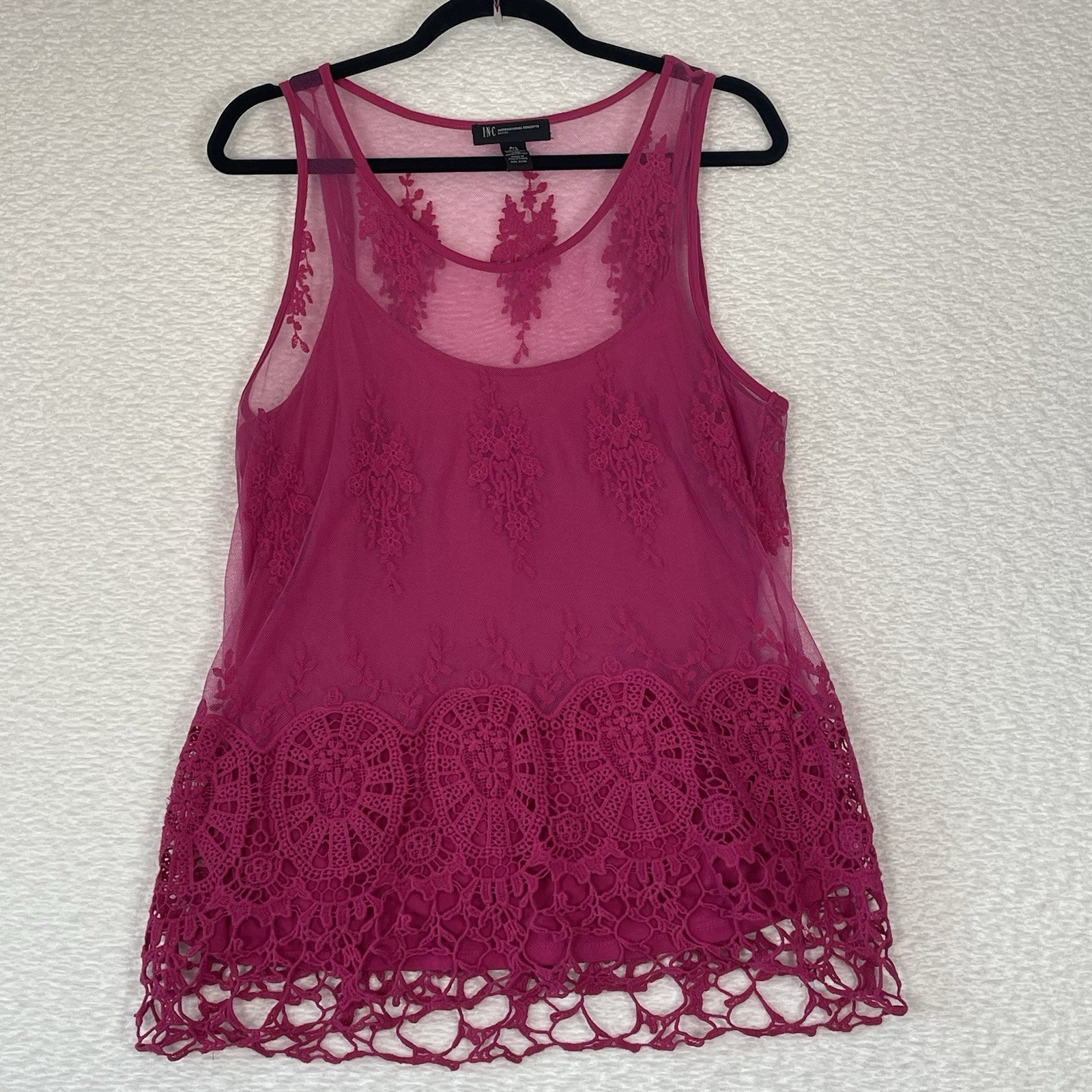 INC Women’s Sleeveless Top With Crochet Detail Sz P/L Color Pink Whimsical
