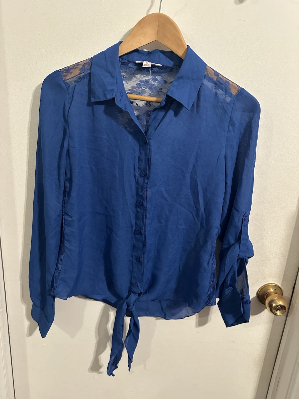 Candies Blue Tie-Front Blouse – Size M