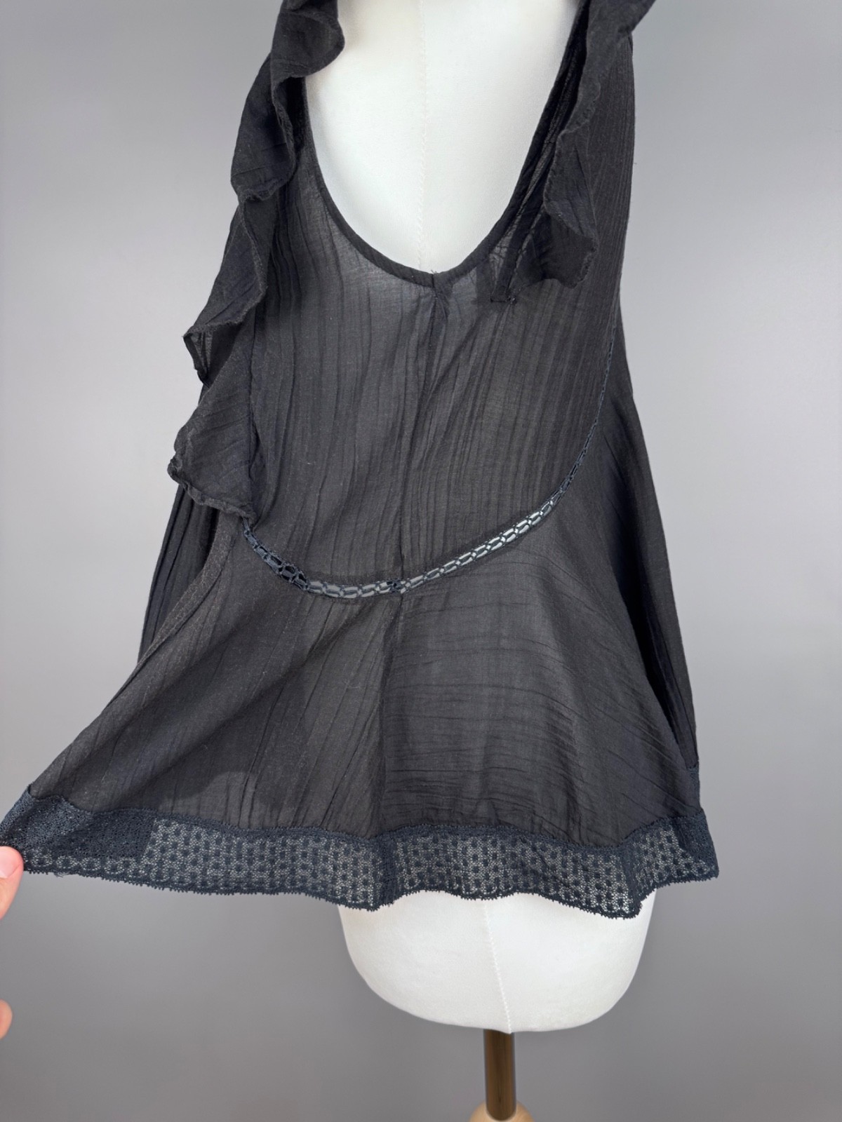 Isabel Marant Etoile Vivia Top Black Mock Neck Lace Trim Ruffle Embroid Womens S