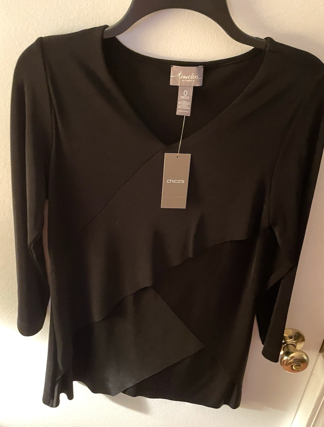 OOAK on Ebay Chico’s Travelers Black Layered 3/4 Sleeve Top Size 0(4/6) NWT