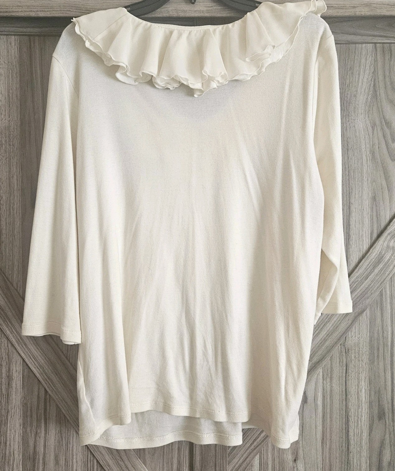 Ralph Lauren Women’s Blouse Light Creme Blouse Cotton Ruffles 3/4 Sleeves