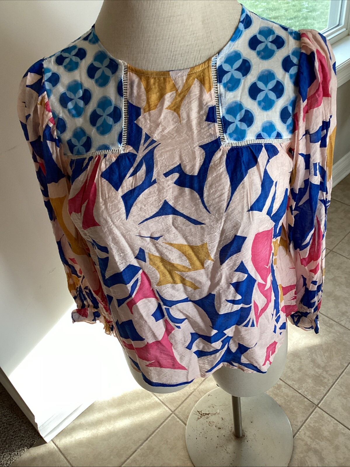 Fate Viscose Blend Lined Floral Print Long Balloon Sleeve Blouse Size S NWT
