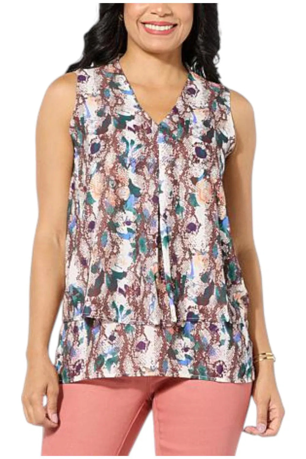 DG2 by Diane Gilman Women’s Stand Collar Inverted Tank Multi Animal