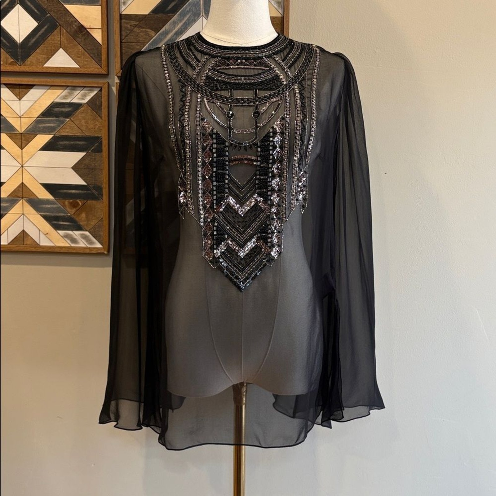 Ralph Lauren Collection Black Esmerelda Embellished Beaded Chiffon Blouse size 2