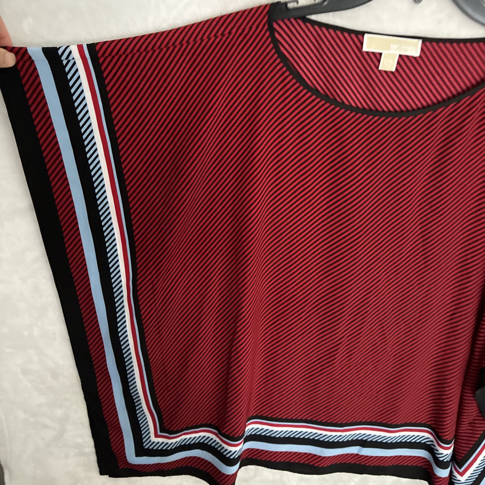 Michael Kors Womans Blouse Top Red Striped Large XL Polyester Short Sleeve