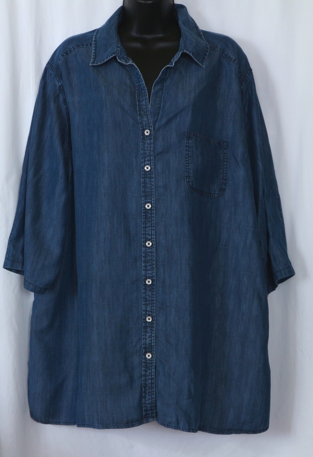 FOXCROFT NYC Blue Tencel VNck Blse 3/4 Slvs 59 In Chst 32 In Lng Sz 22W EXC