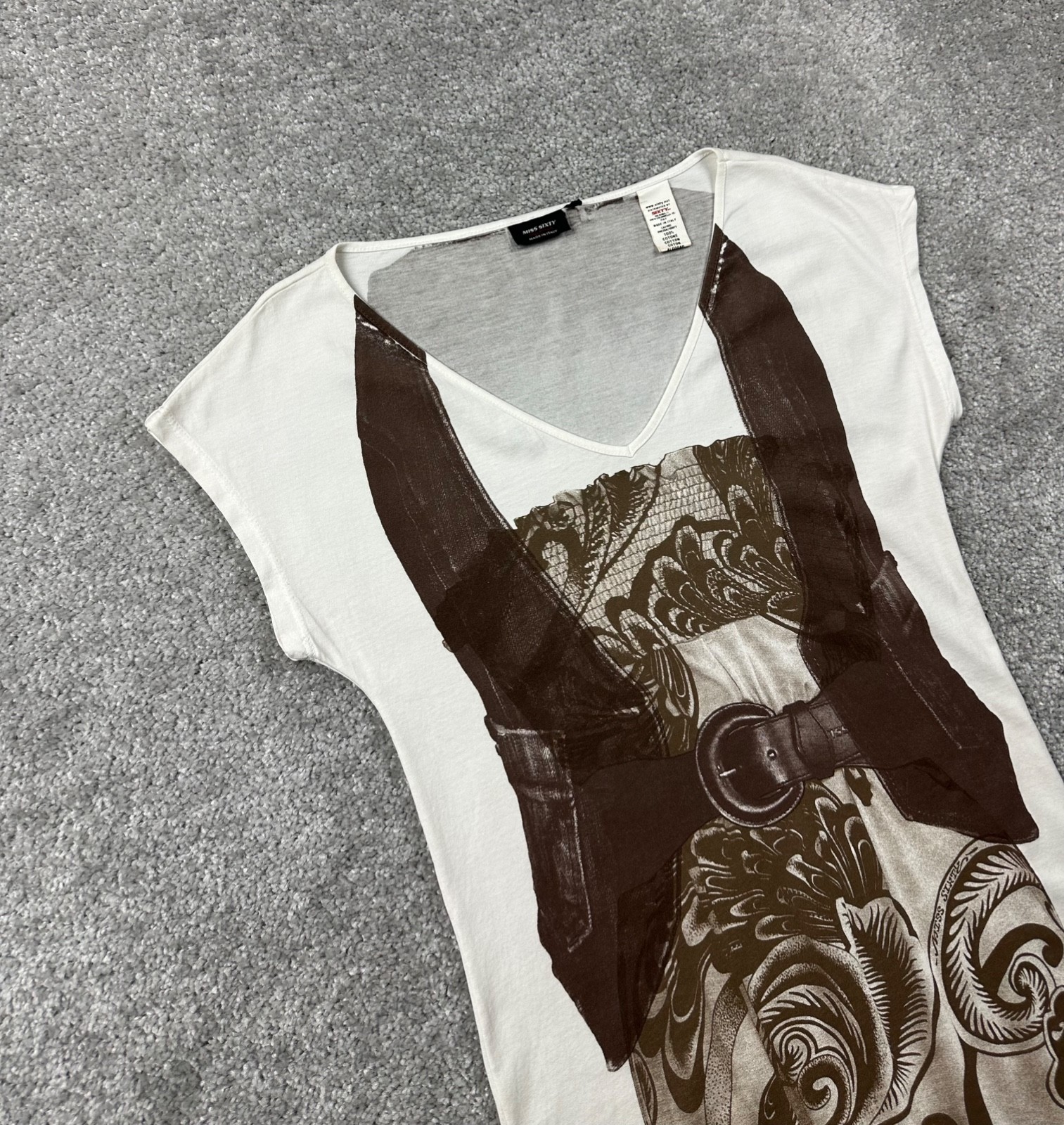 Miss Sixty Longline T-Shirt Women’s Size XS Cut Out Neck Y2K Avant Garde 2000s