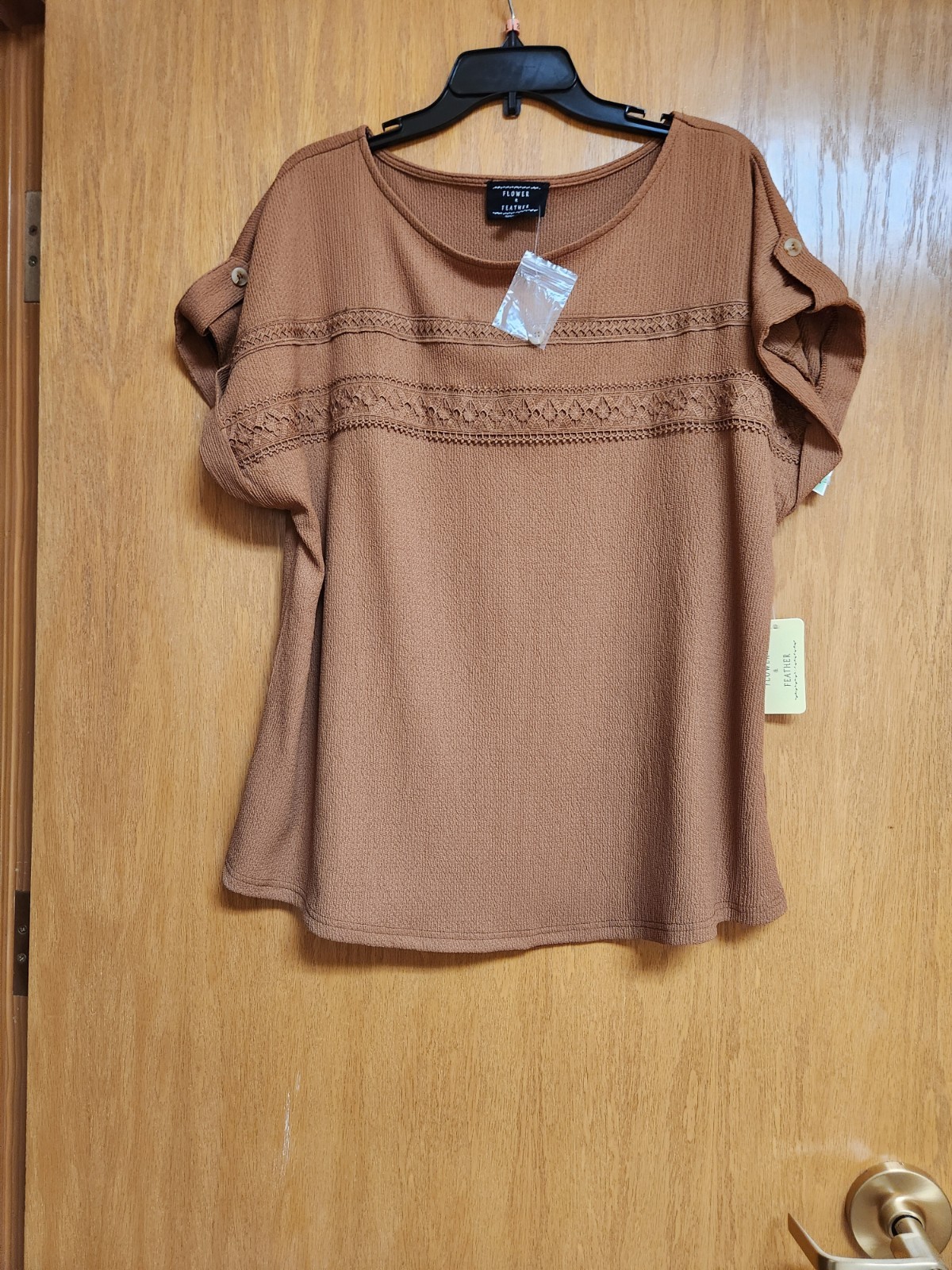 Caramel Brown Short Sleeve Top. 2XL. NWT. By Flower & Feather