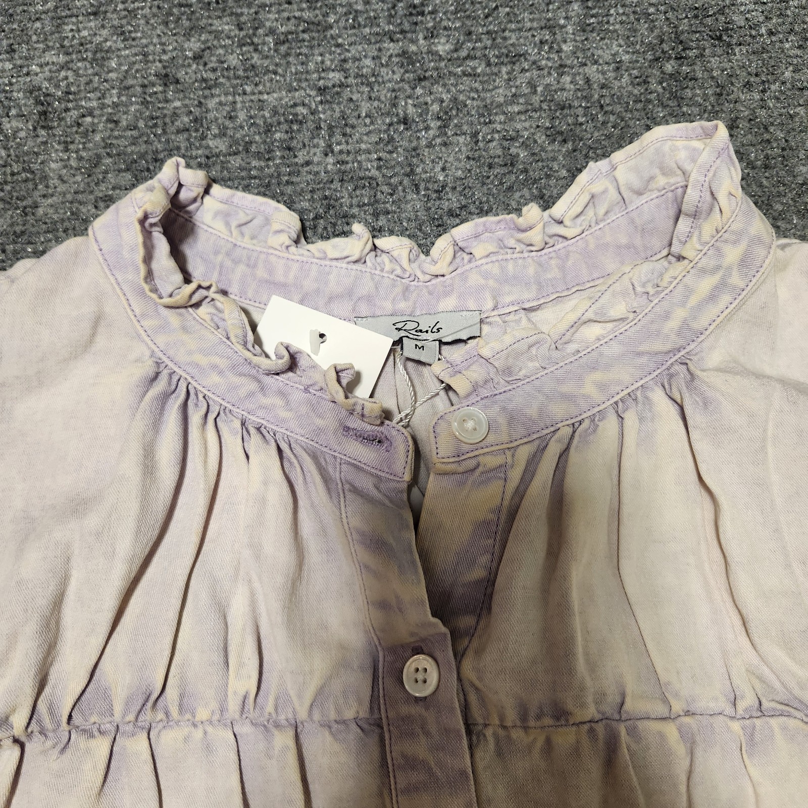 Rails Ruthie Top Womens Medium Lavender Acid Wash Button Up Linen Blend Romantic