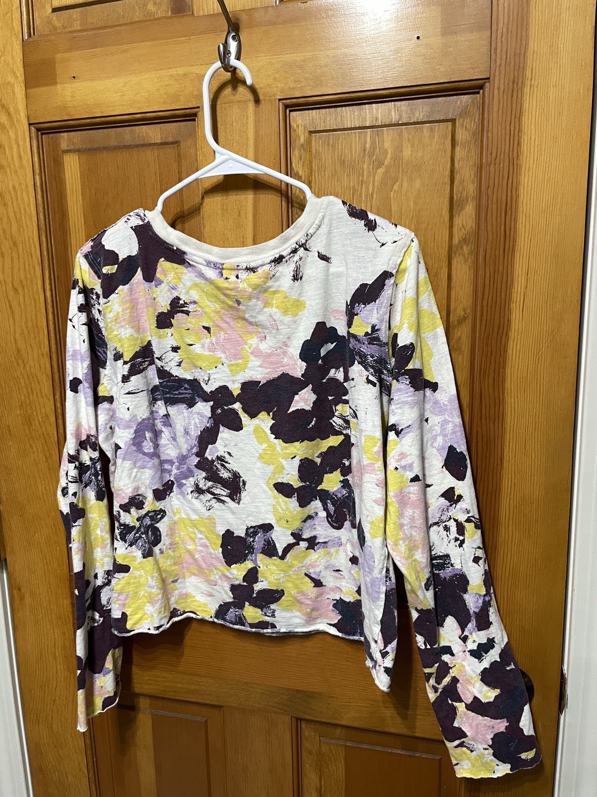 Anthropologie Cotton Cropped Shirt, Purple Pink Yellow Top Soft All Seasons, M