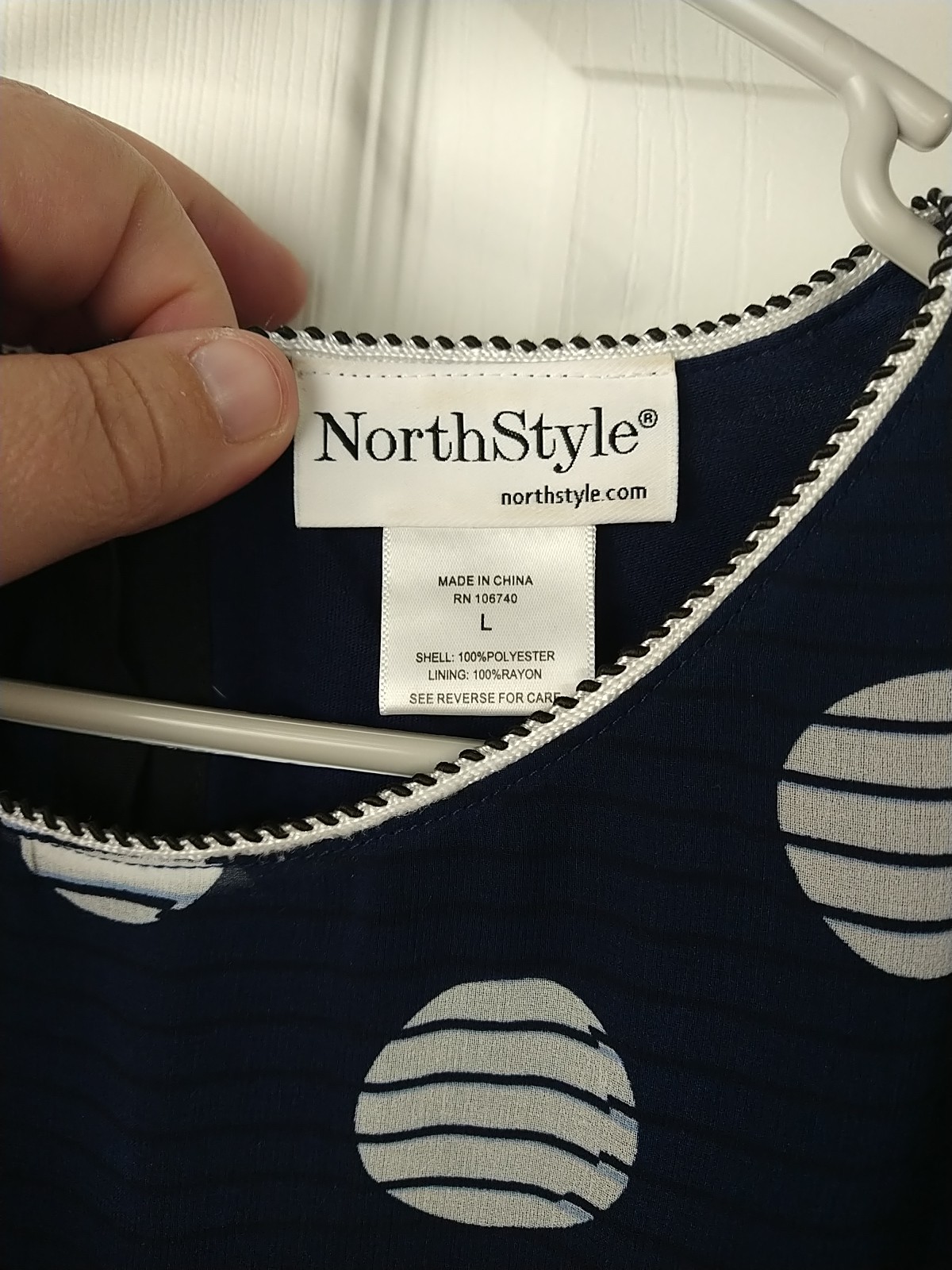 Northstyle Woman L Blouse Long Sheer Sleeve Blue Polkadot Striped Tank Lined…