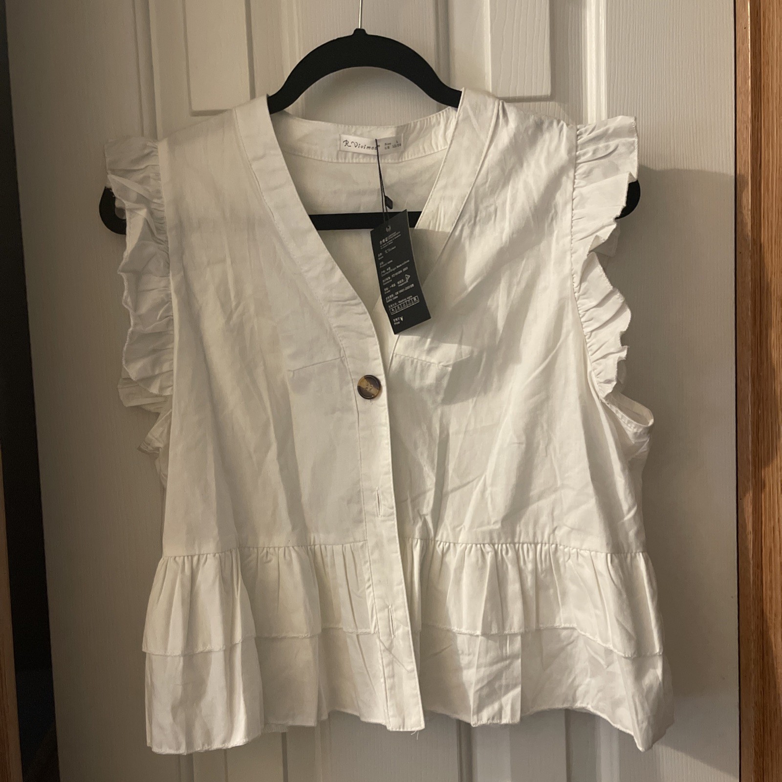 R. Vivimos Women White Short Sleeve Button Down Shirt Size Large