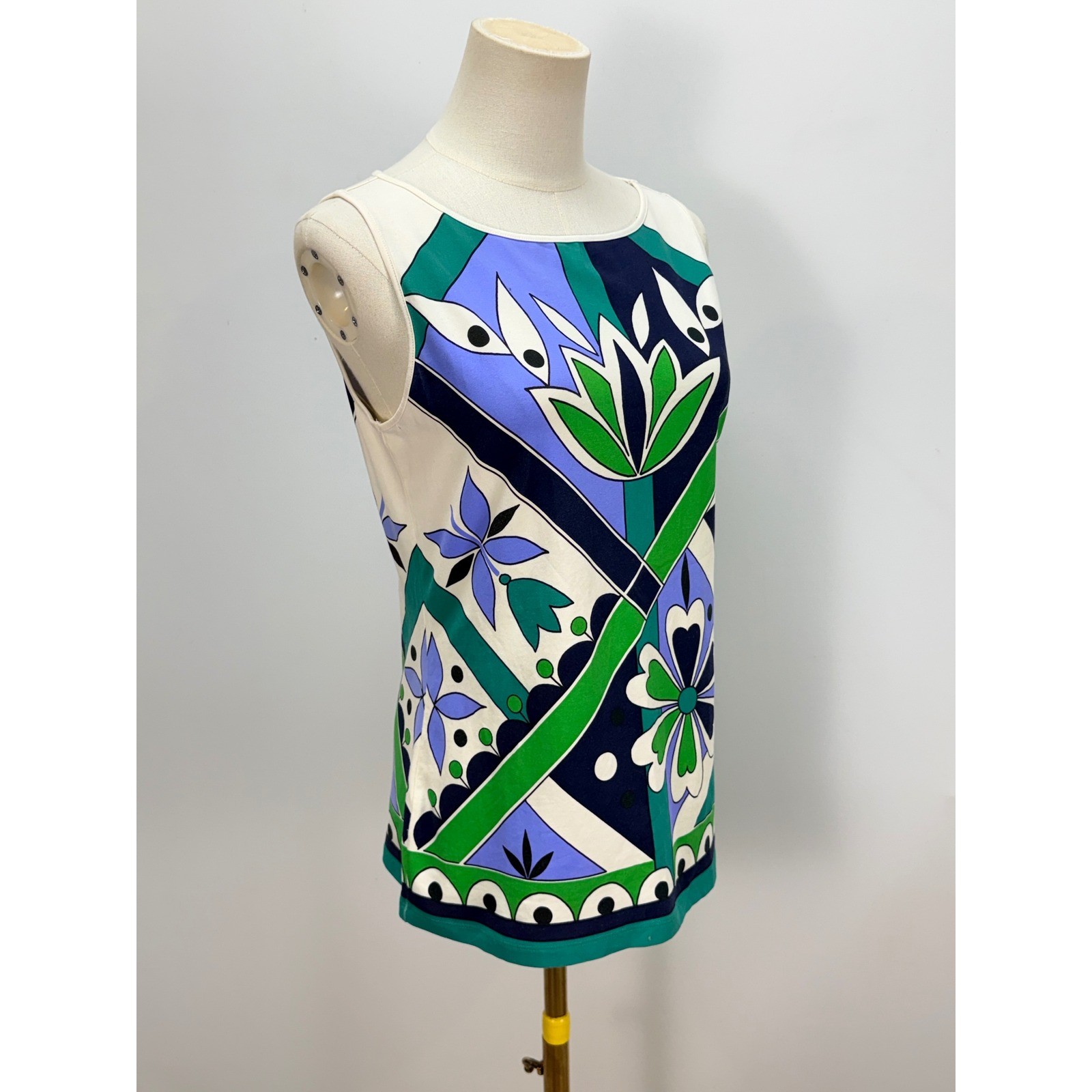 Talbots Geometric Floral Print Sleeveless Shell Top Green Blue White Tank S