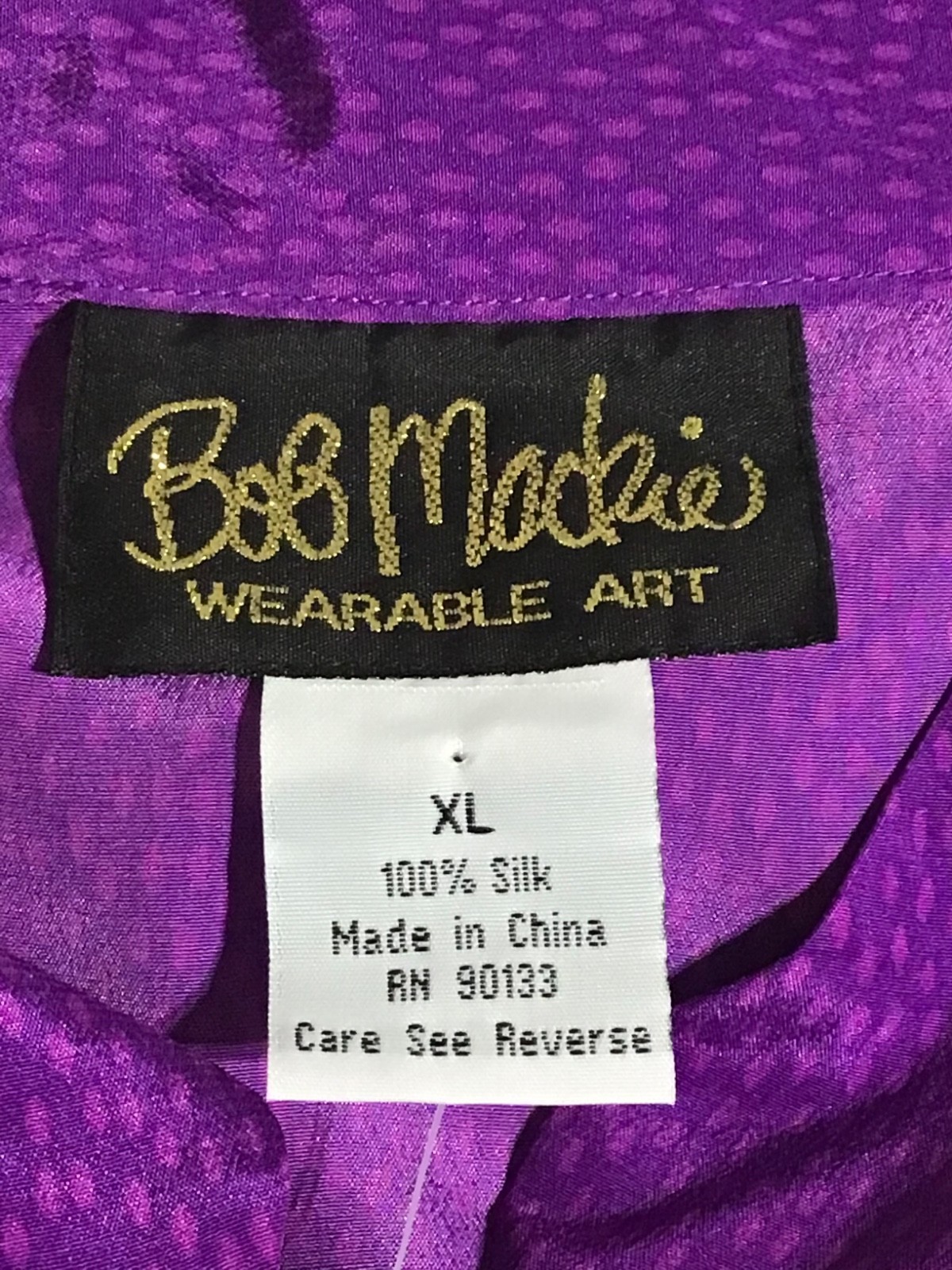 Vtg Bob Mackie Wearable Art Blouse 100% Silk Purple XL Butterflies Bird Artsy