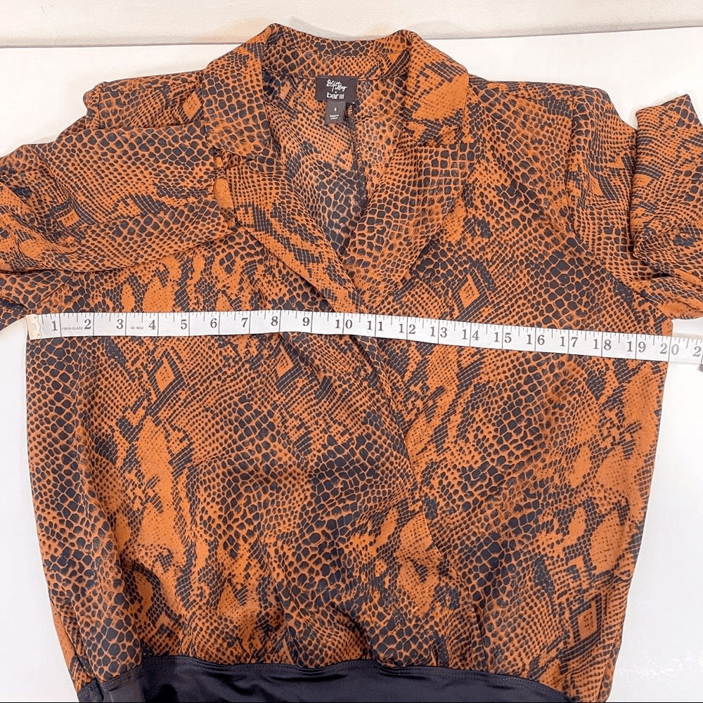 Bar III Becca Tilley Surplice Bodysuit Womens S Snakeskin Print Long Sleeve Top