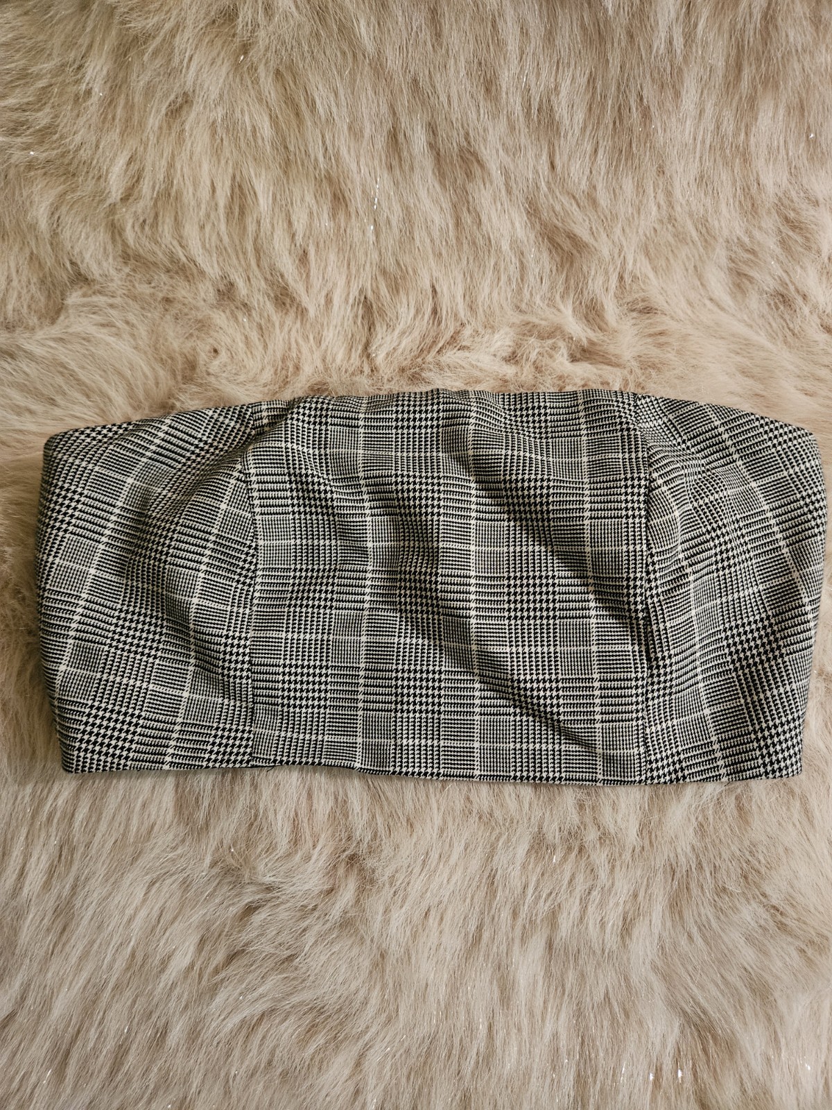 Forever 21 Womens Black White Plaid Strapless Tube Crop Top Sz Small Side Zipper