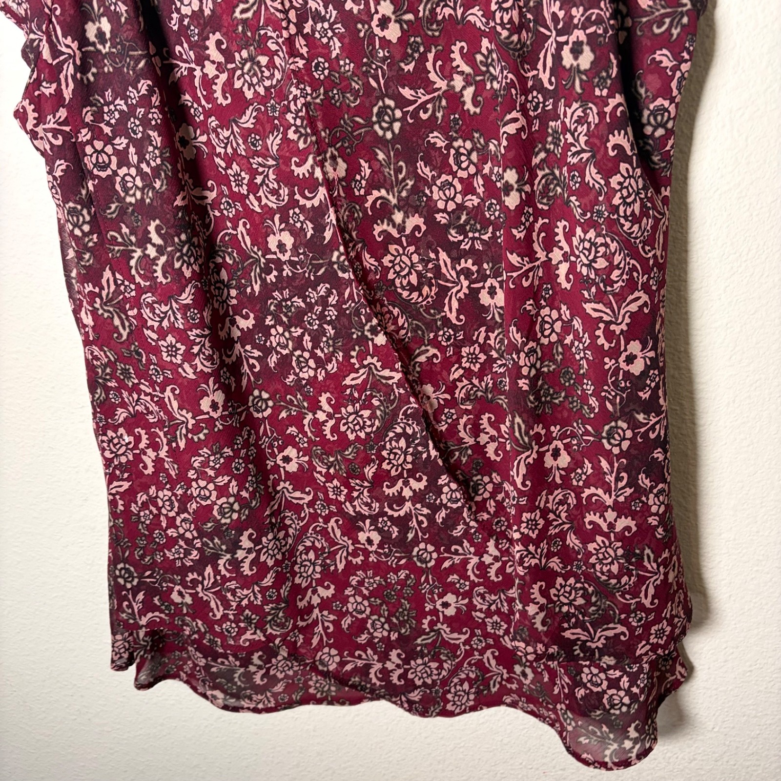 Roz & Ali Blouse Women’s Large Round Neck Red Boho Cap Sleeve Top Shirt