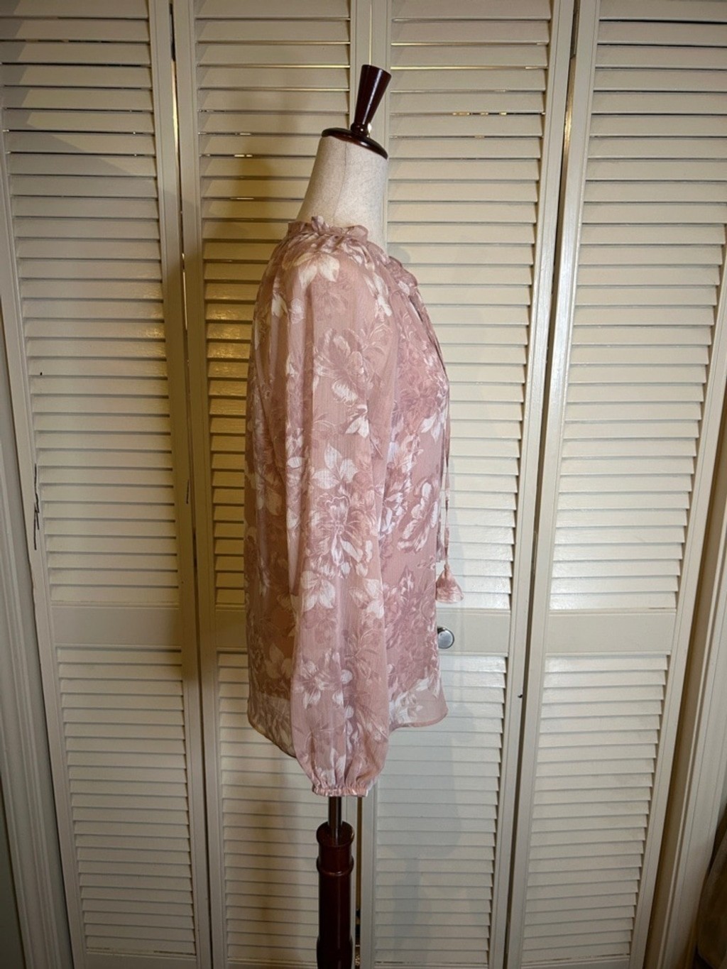 Joie Rose Taupe Floral Tie-Neck Blouse | Small