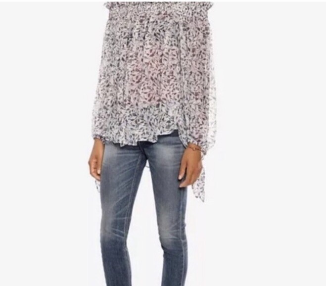 Caroline Constas For Intermix 100% Silk Semi Sheer Off The Shoulder Blouse S EUC