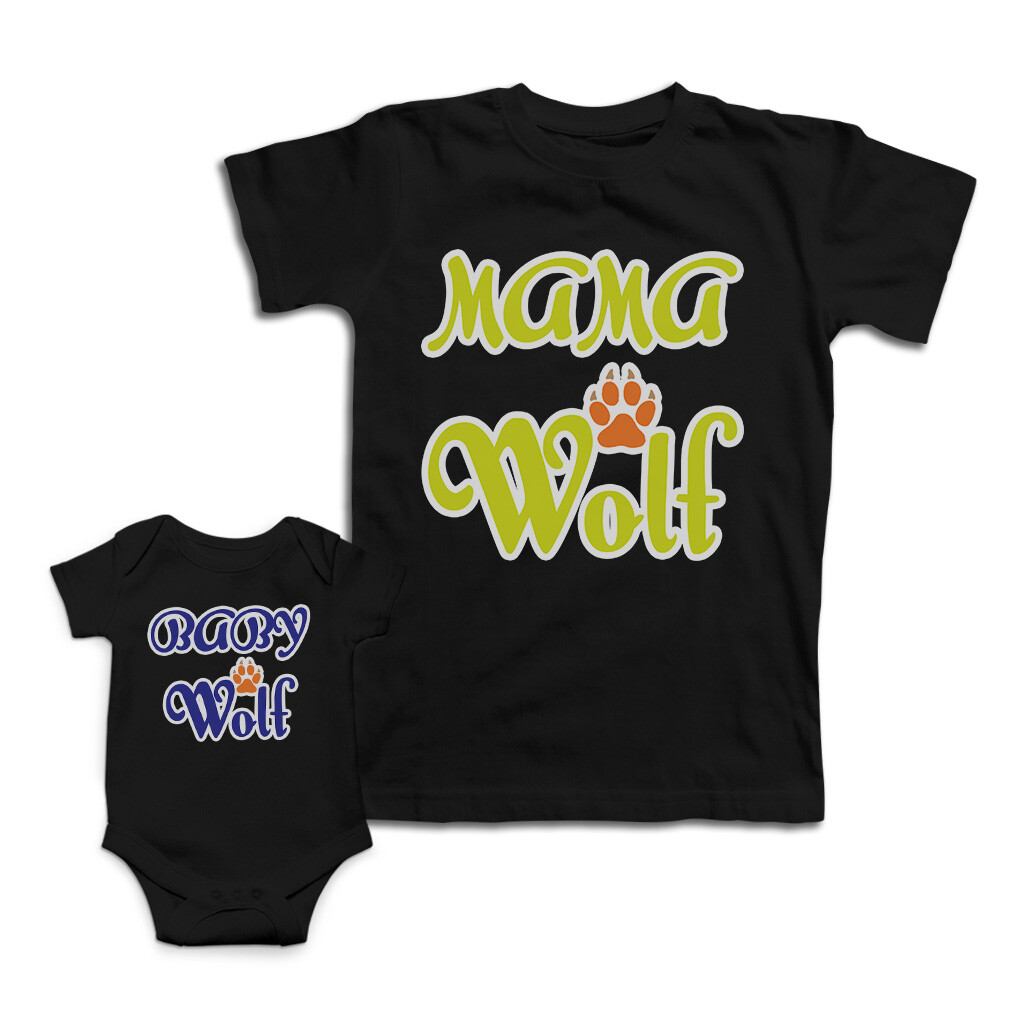 Mom and Baby Matching Outfits Mama Baby Wolf Paw Prints Cotton Match Clothes