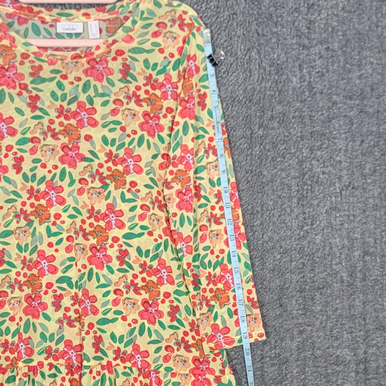 LOGO Layers by Lori Goldstein Tunic Top Womens XS Floral Sheer Mesh Ruffle Hem