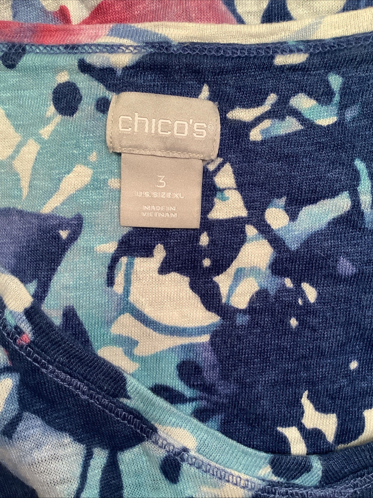 Chico’s 3 ~ 3XL T-Blue White Floral Short sleeve V-Neck Neck Linen Tee Shirt