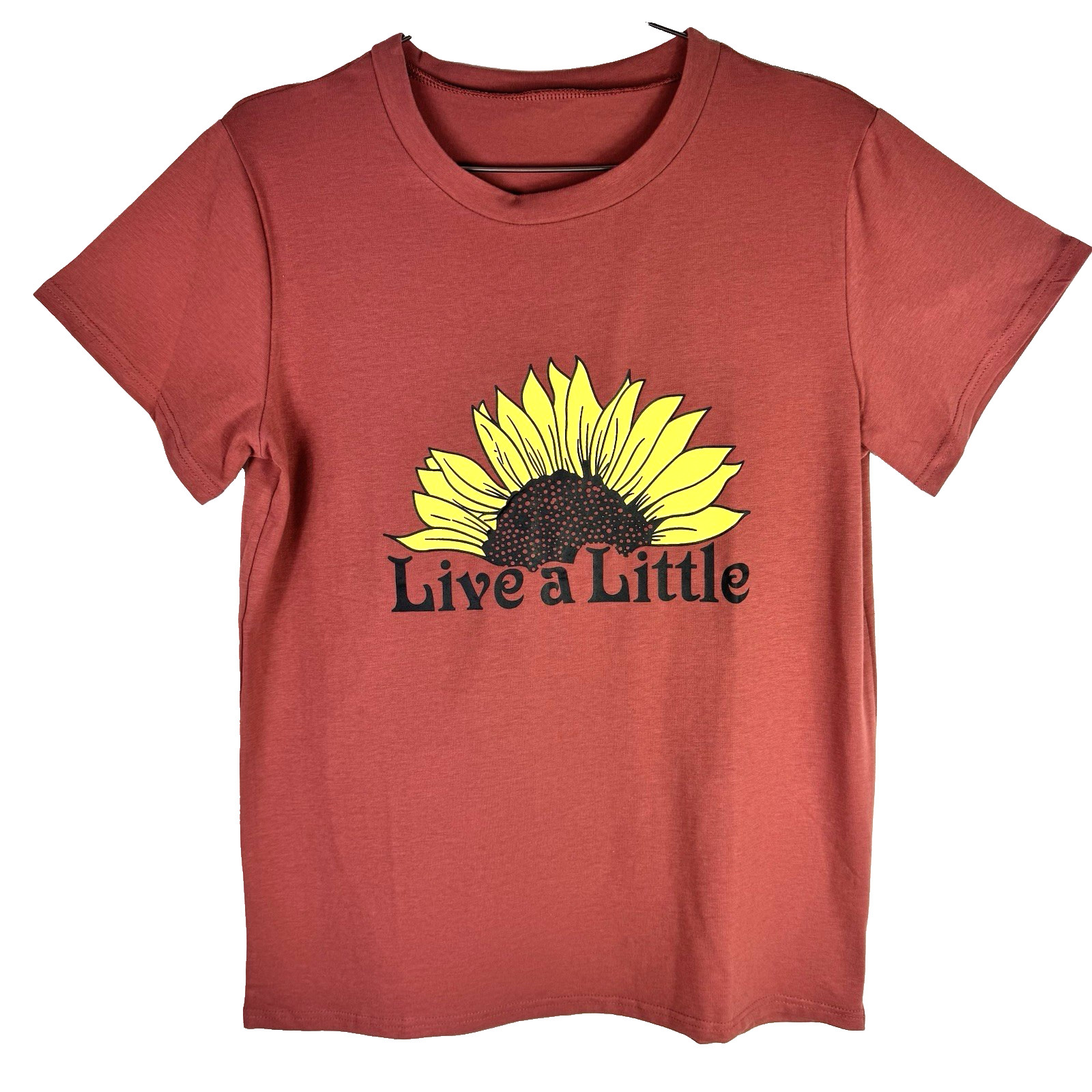 Live a Little Sunflower Graphic Tee Women’s Rust Medium Shirt Summertime