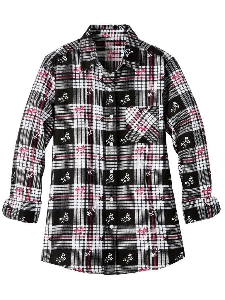 NEW Black Plaid & Floral Sz Large Casual or Dress Button Up Cotton Blend Shirt