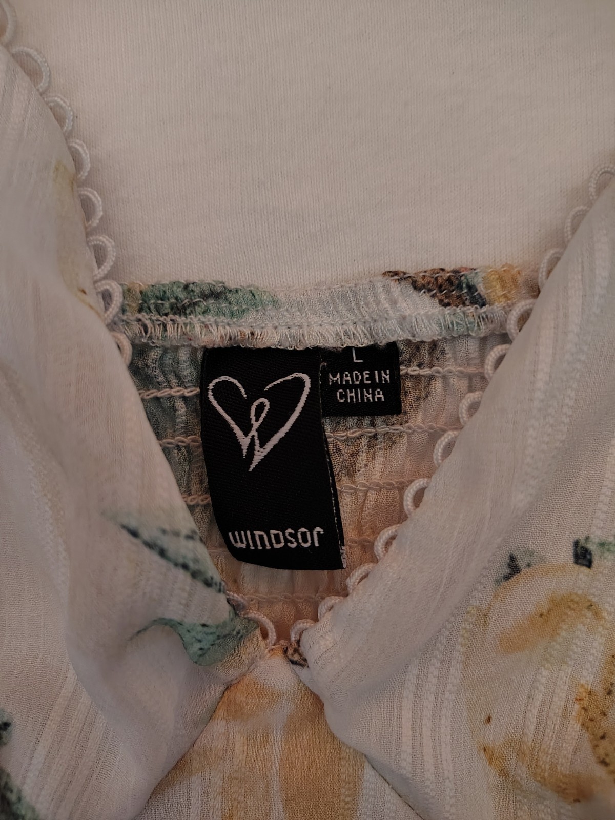 Windsor Floral Puff-Sleeve Crop Top – White, Green & Yellow Size L