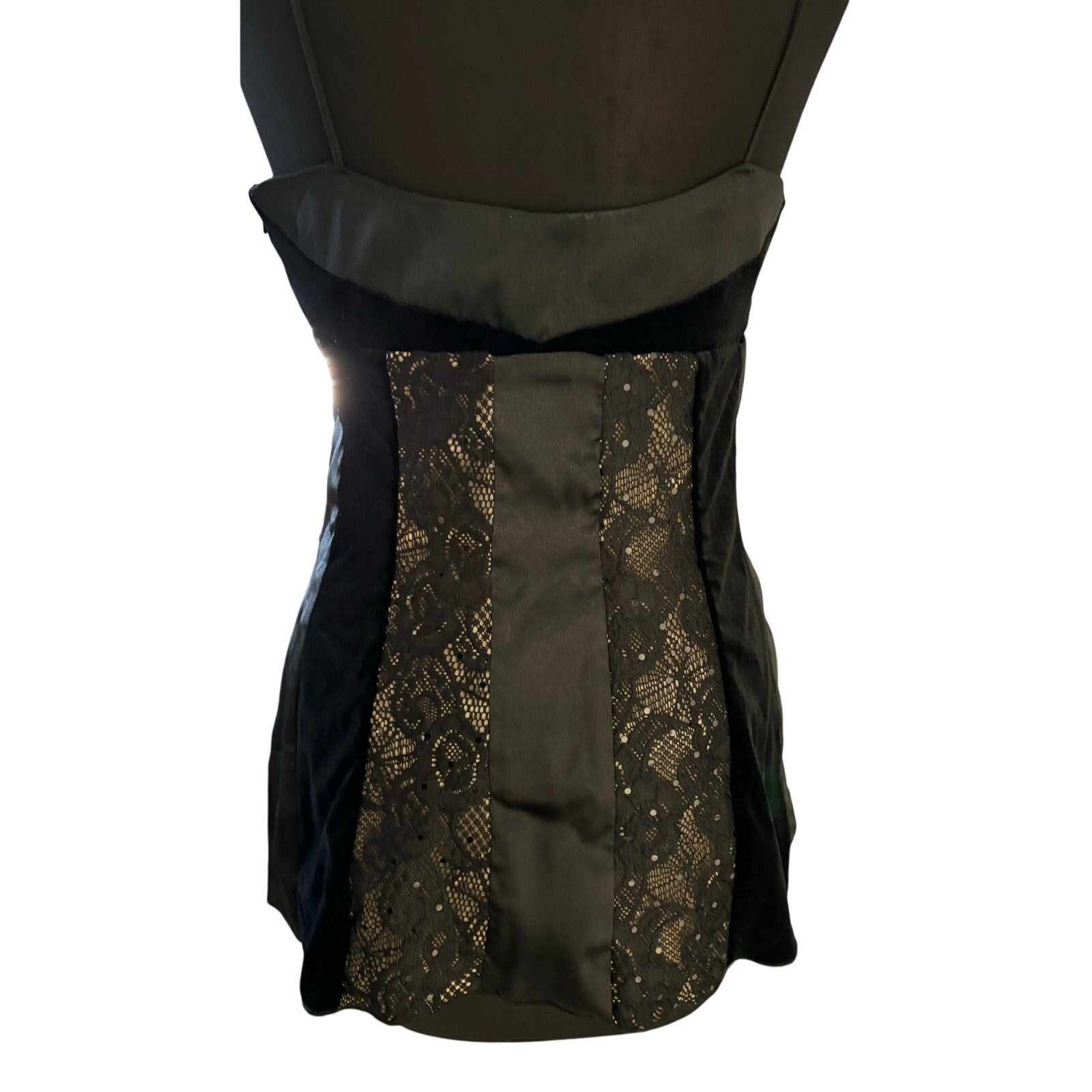 Cache Black Velvet Sheer Illusion Lace Top Cami Lined Sequins Bra New $128 NWT