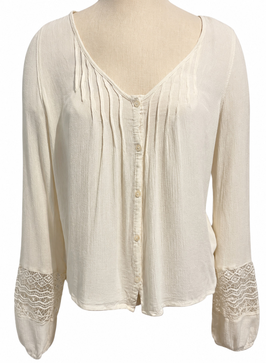 Aeropostale Ivory Boho Blouse Medium Crochet Lace Sleeve Rayon Top SAME DAY SHIP
