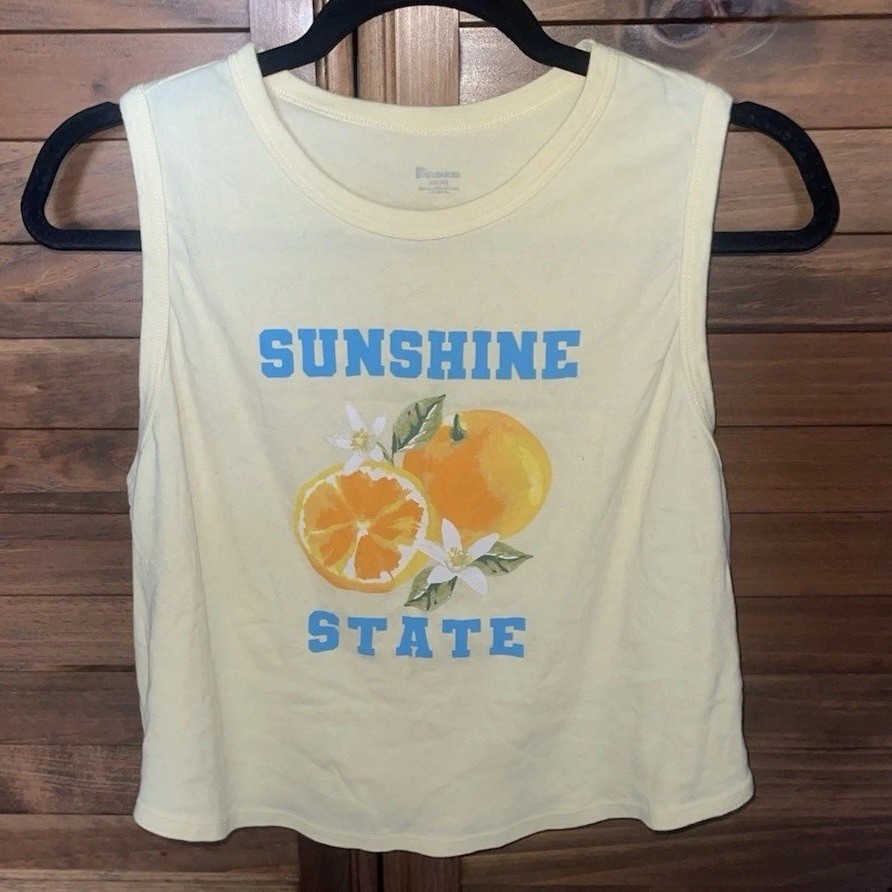 No Boundaries Women’s Yellow Sunshine State Graphic Cropped Tank Top Size XXL