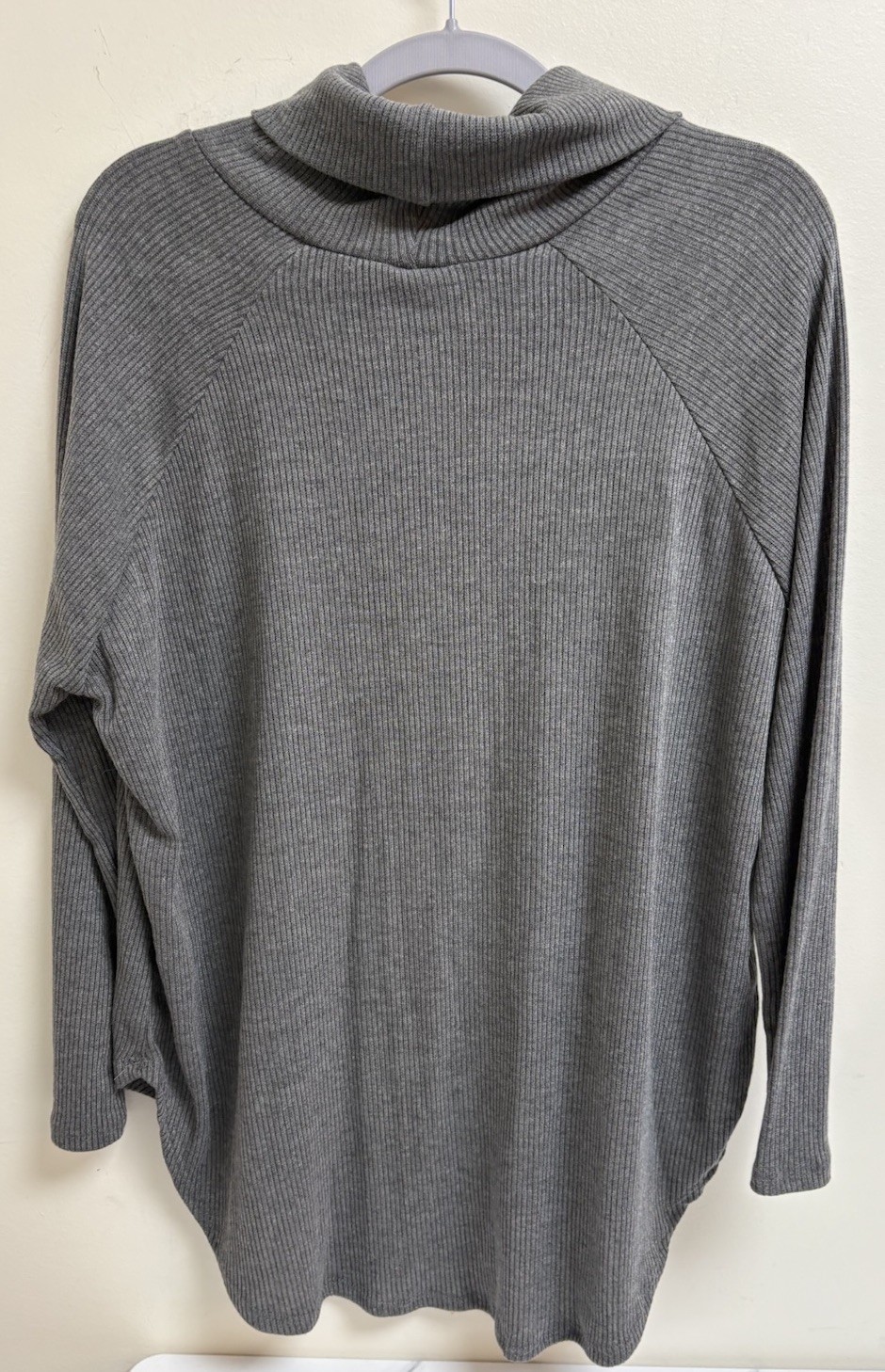 Like Love Gray Ribbed Knit Cowl Neck Top Womens S Oversized Soft Stretch Casual