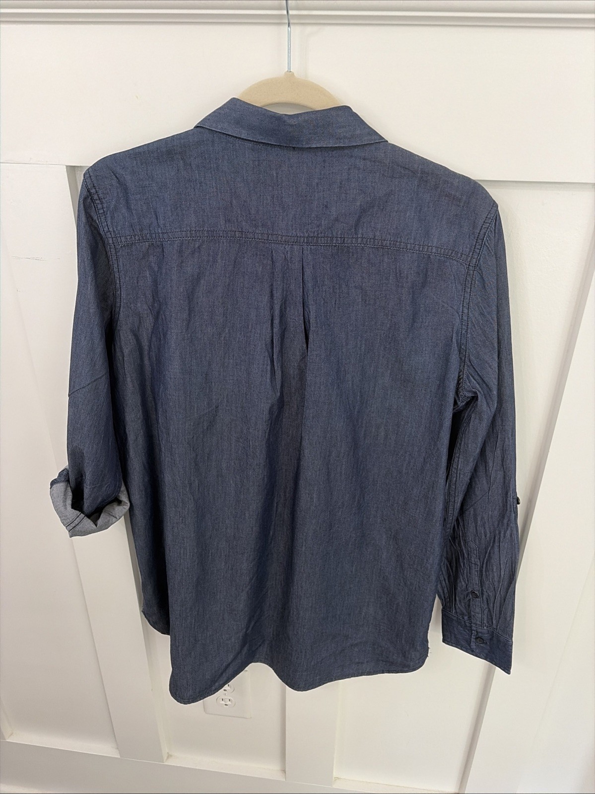 Joe Fresh Women’s Dark Chambray Shirt-Large-Roll Tab Sleeve