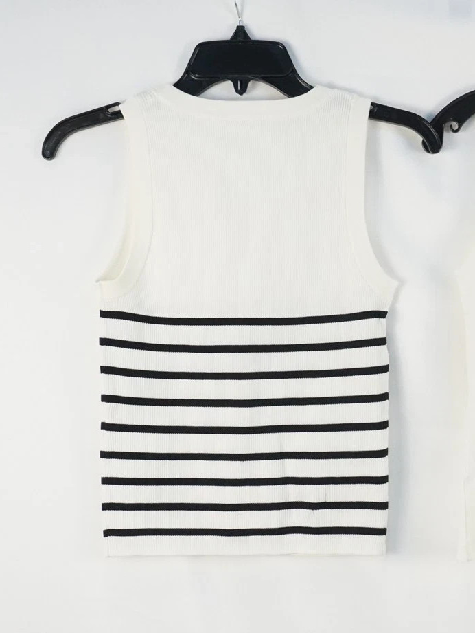 Goelia Women’s Striped Tank Top, Size M, White & Black Acetate Cotton Round Neck
