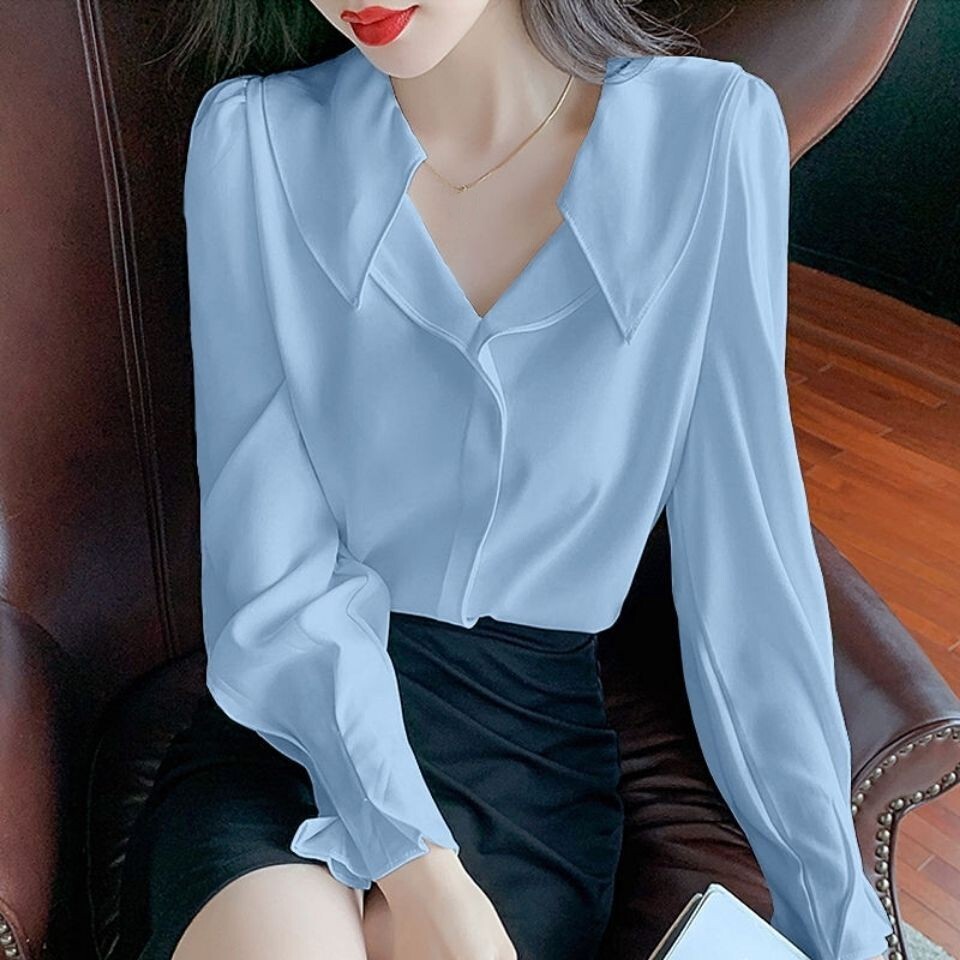 Fashion Korean Womens Puff Sleeve Chiffon OL Career Business Tops Shirts Blouse