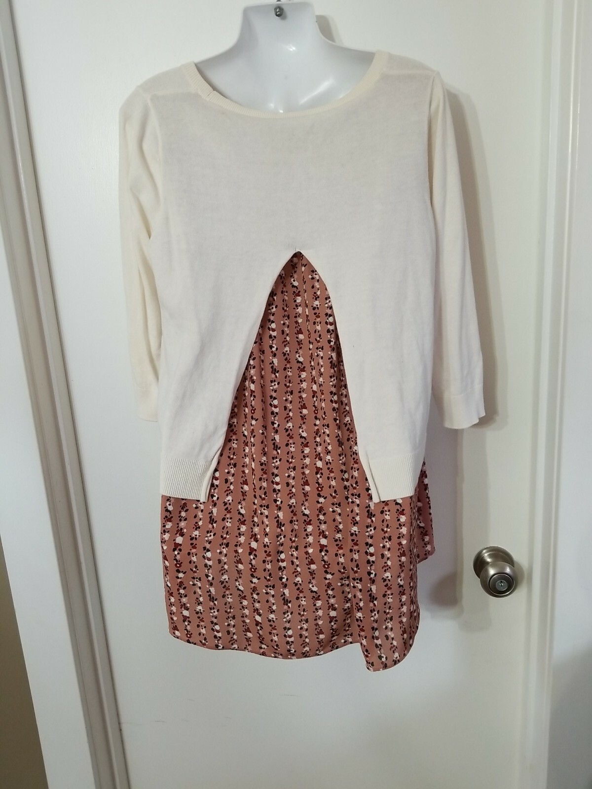 LOFT Sweater Cream Multi Layered Look Mixed Media Design Sheer Blouse Women’s M