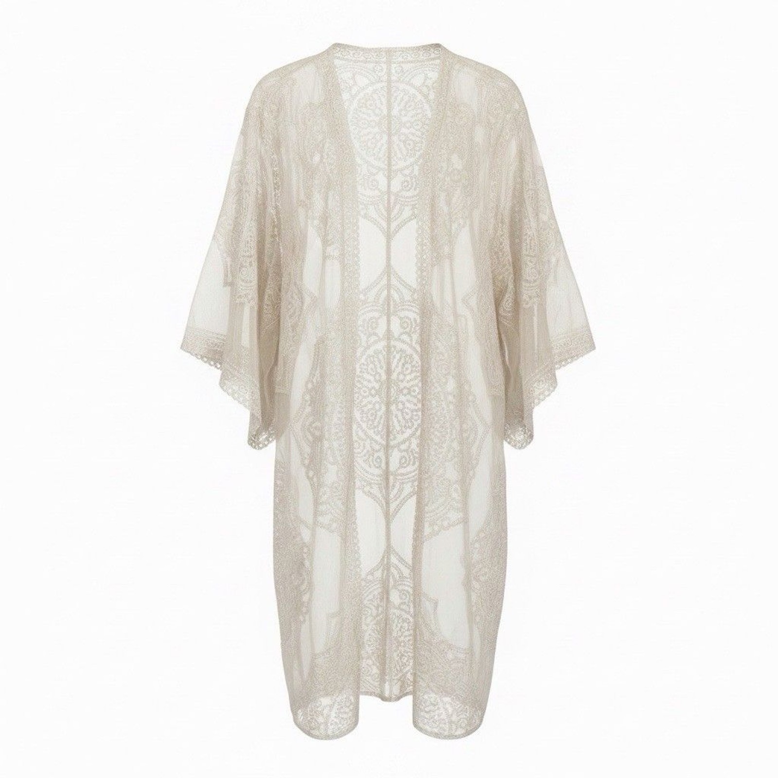 Embroidered Lace Kimono Robe Macchia Di Ruggine One Size Ivory Festival Bohemian