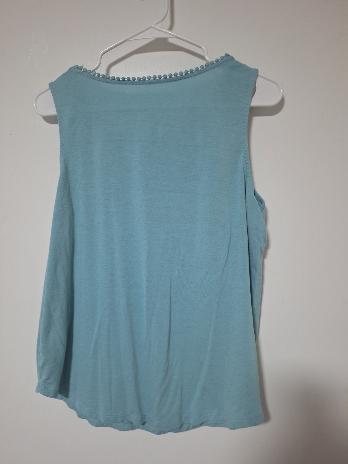 Simply Styled Womens Tank Top Size XL Aqua Light Blue Crochet Lace Yoke