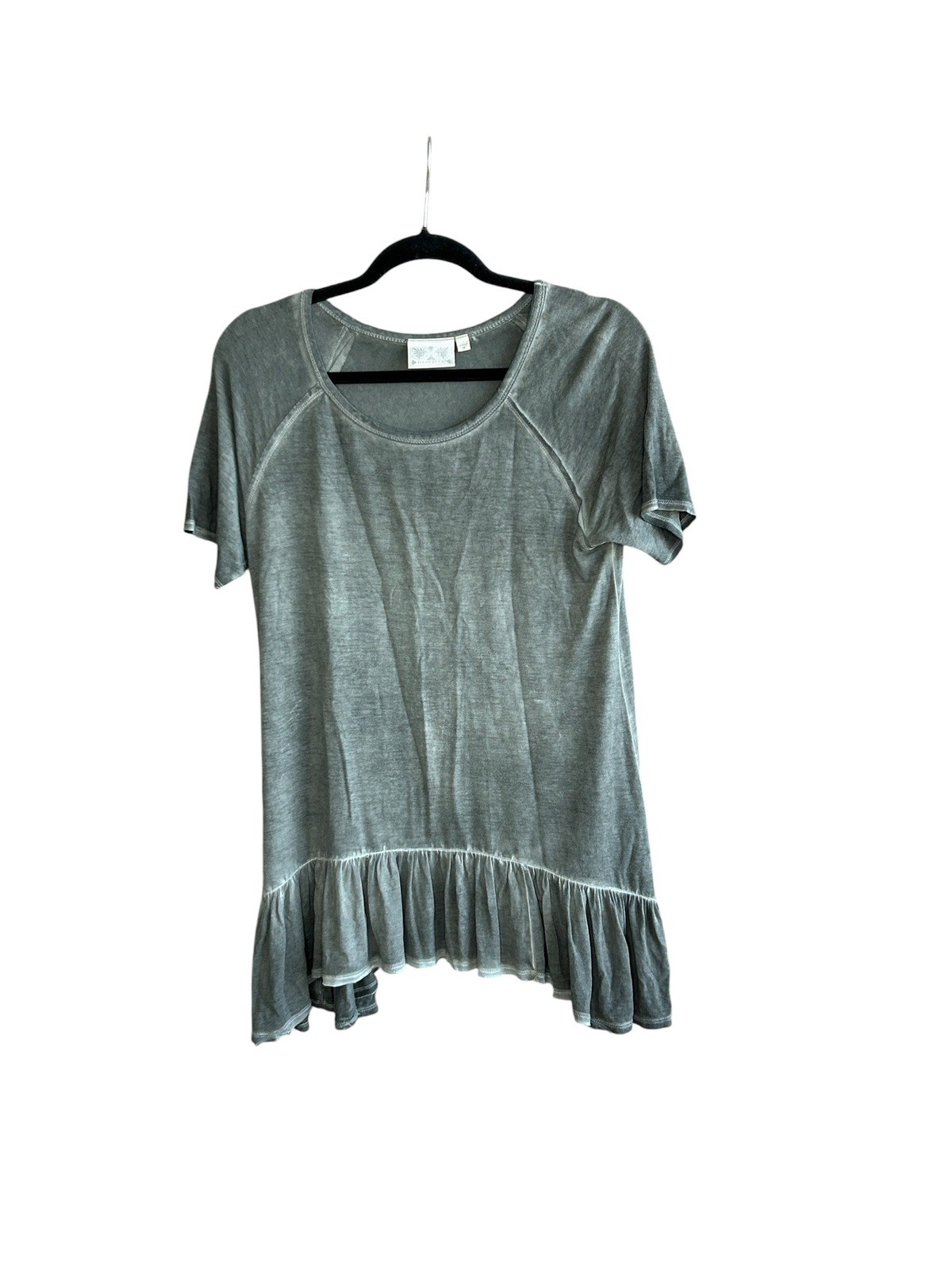 Anthropologie Dantelle Ruffle Hem Top Distressed Gray Drop Waist Size Medium