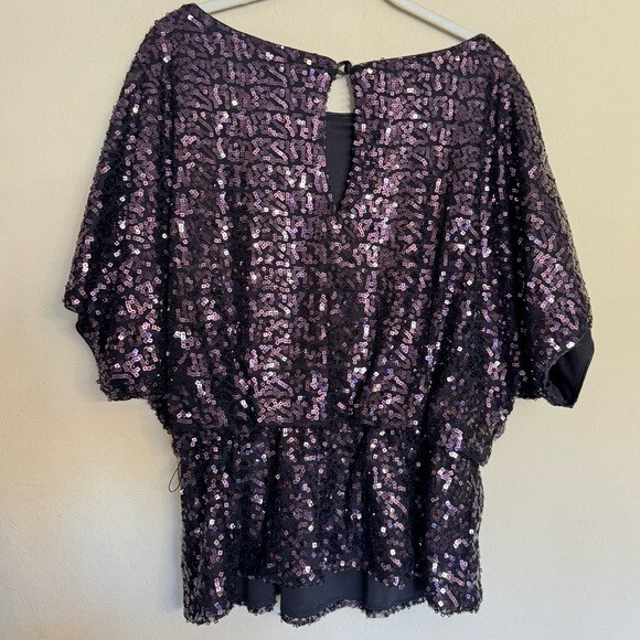 Xscape Black Beaded Purple Square Blouse Top Sz 10 Party Evening Cocktail Fancy
