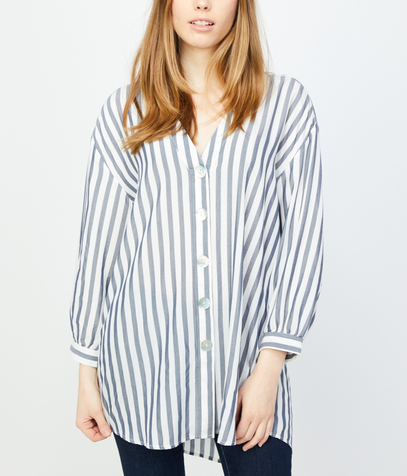 RD & Koko Womens M White Striped Long Sleeve Top Shirt Blouse M Nautical Coastal